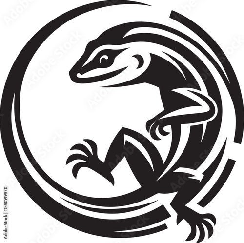 Vector image of a lizard on a white background in a circle