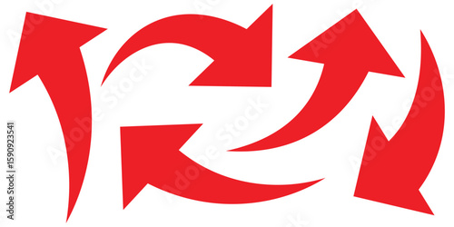 Red curve  arrow direction vector. Set of long curve arrow icon . curve arrow icon set. Bold arrow symbol curved flat design isolated.