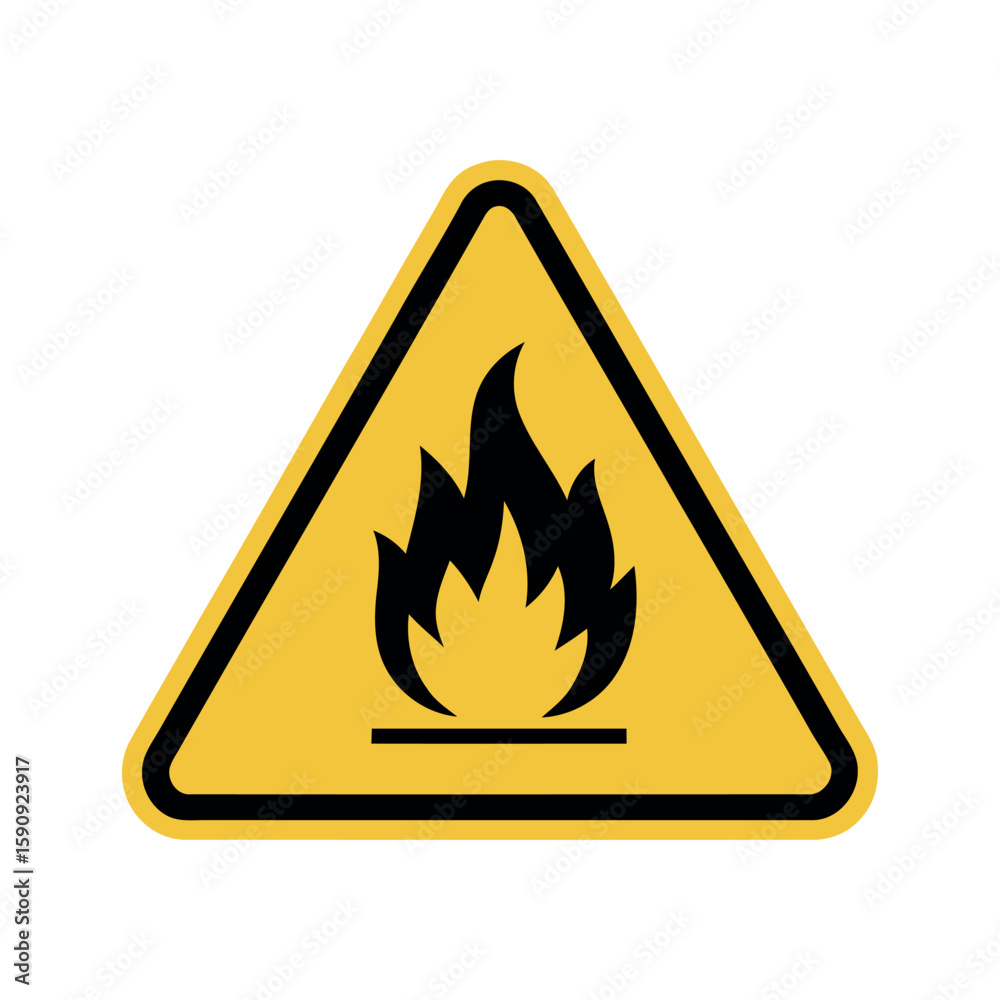 Yellow triangle with black flame symbol warning hazard Yellow triangle with black flame symbol warning hazard