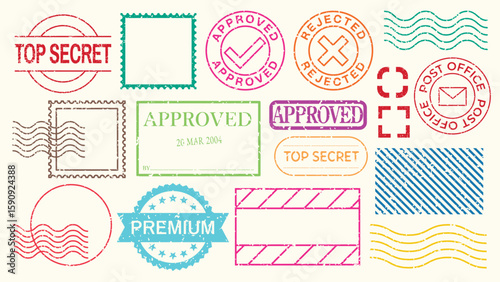 Collection of travel-themed stamps and labels. Travel stamps, travel labels, and travel tickets with various designs. Perfect for travel-themed projects. Black travel stamps, vector set.