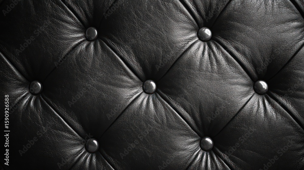 Obraz premium Detailed close-up shot of a black leather tufted luxurious upholstery