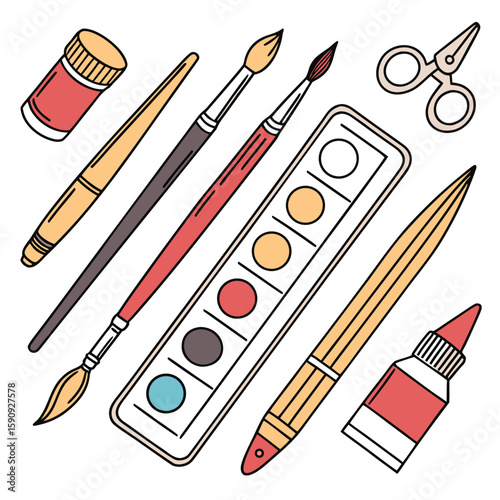 Flat art supplies vector set generated by ai