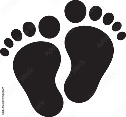 black and white footprints, baby footprint silhouette vector, footprint on white background