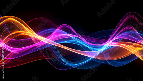 Abstract Colorful Light Waves Flowing on Dark Background
