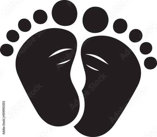 black and white footprints, baby footprint silhouette vector, footprint on white background