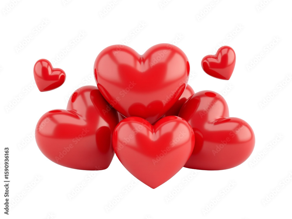 Radiant arrangement of red hearts, symbols of affection and profound emotions rendered in 3D art, Radiant arrangement of red hearts, symbols of affection and profound emotions rendered in 3D art,