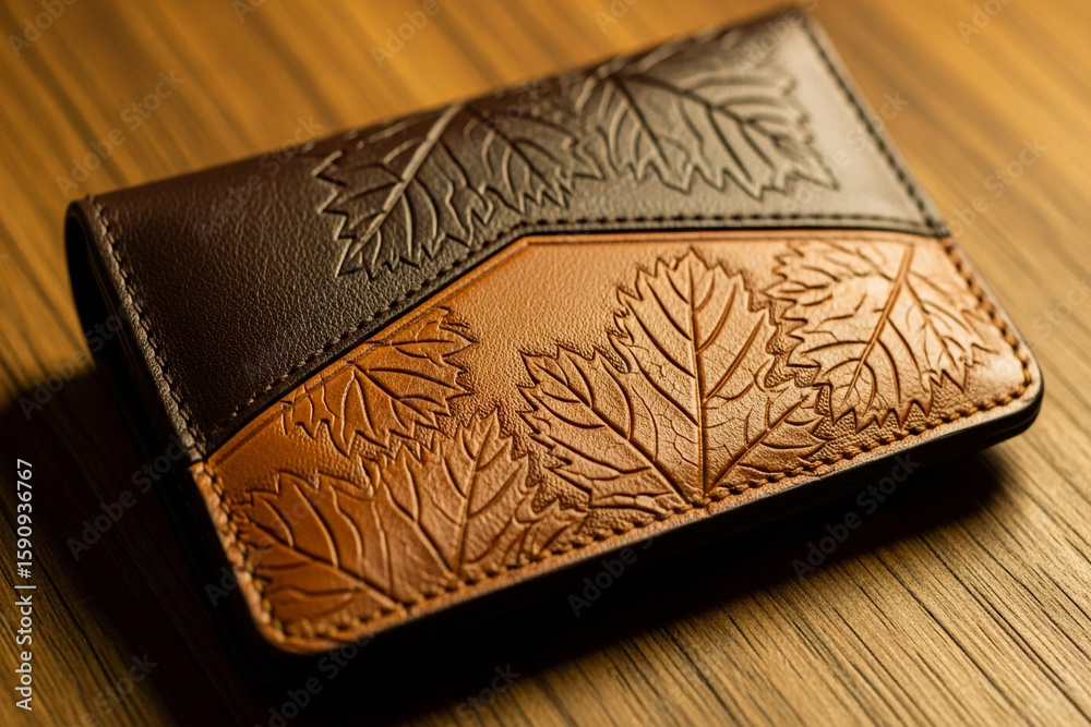 Fototapeta premium Leather Wallet with Leaves Design