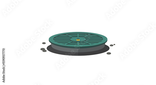 Manhole Cover Flat Art Isolated on White Background
