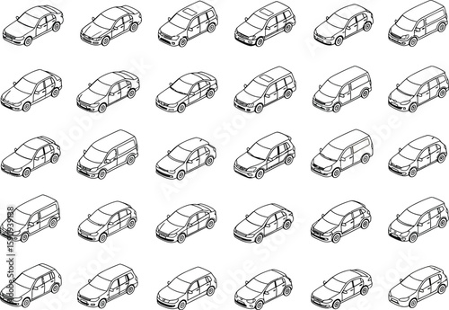 Isometric Car Line Art Pattern Seamless Vehicle Background Automotive Industry Design