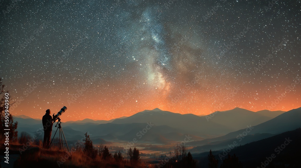 Fototapeta premium Stargazer on Mountain Peak Observing the Milky Way