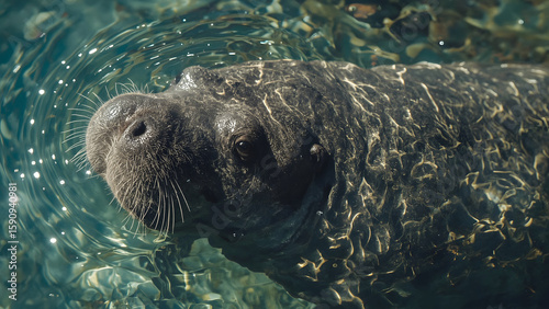 Manatee Close-up, Gentle Sea Cow, Aquatic Mammal