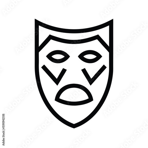 Tragedy Mask Outline Vector Illustration