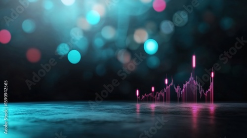 Colorful Abstract Digital Chart with Bokeh Lights and Reflections