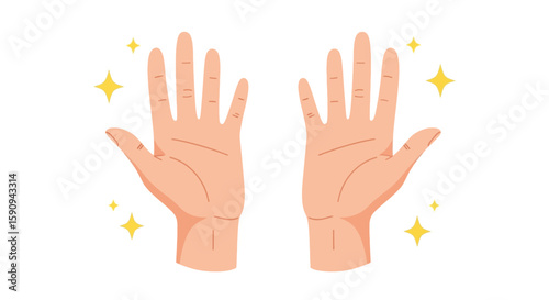 Sparkling Palms Open hands with gleaming stars symbolize cleanliness