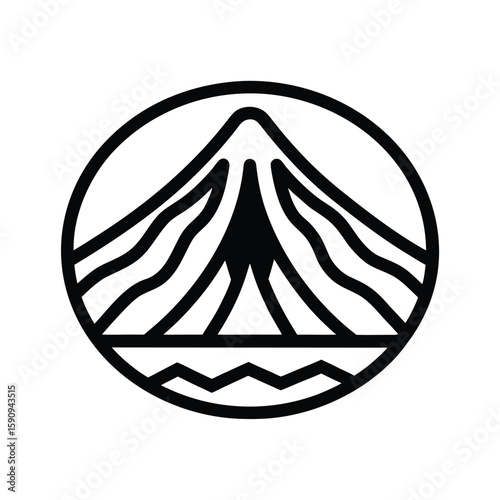 Volcano Outlined In Bold Vector Illustration