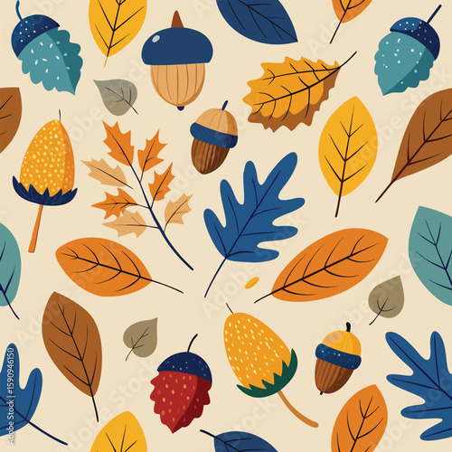 Autumn fall nature seamless pattern with leaves vector illustration