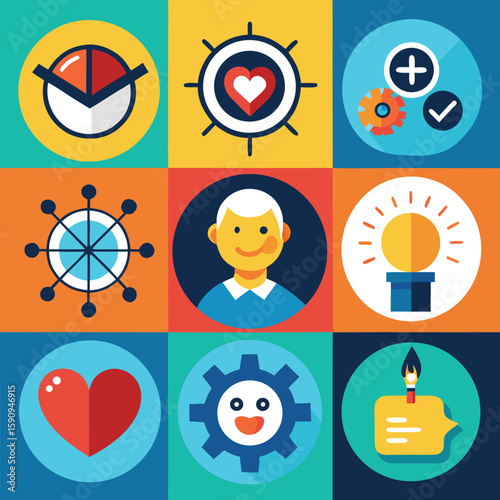Flat business web icon set: modern vector design with essential symbols for internet and mobile applications