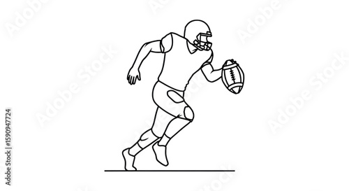 American football player running with ball isolated on a transparent background