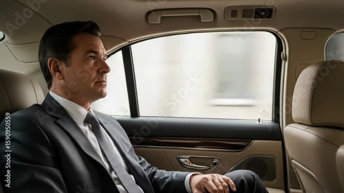 Businessman commuting in luxury car