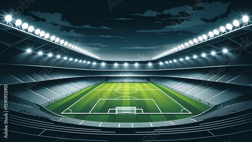 illustration of a soccer stadium with an empty green football field