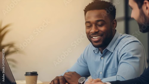 Smiling man working at home on laptop