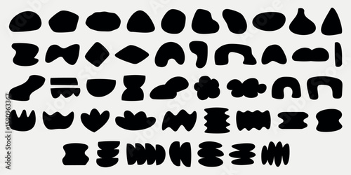 Wallpaper Mural Abstract black shapes in various forms and patterns. Geometric and organic shapes, bold black designs. Repeated abstract shapes and patterns in black. Black and white vector set. Torontodigital.ca