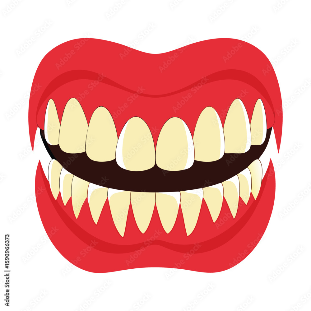 Naklejka premium Smiling woman's mouth with red lips and braces, a vibrant illustration of dental care.