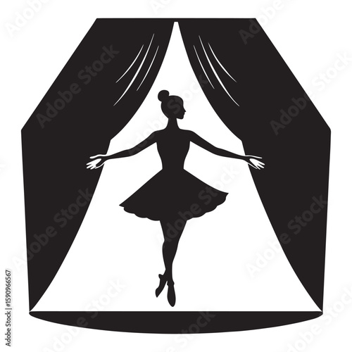 a ballet dancer mid pirouette on a stage silhouette.