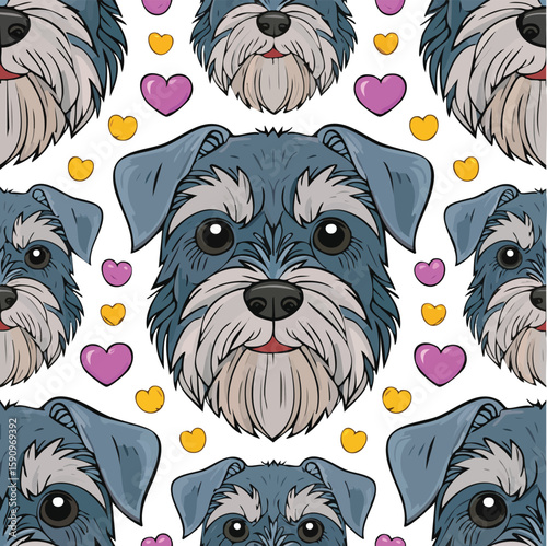 Miniature Schnauzer Vector Illustration with Seamless Pattern Design