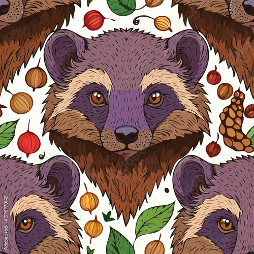 Wolverine Vector Illustration with Seamless Pattern Design