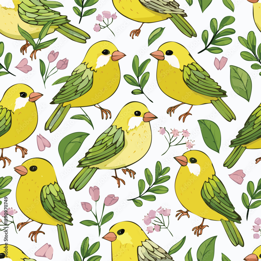 Fototapeta premium Canary Vector Illustration with Seamless Pattern Design
