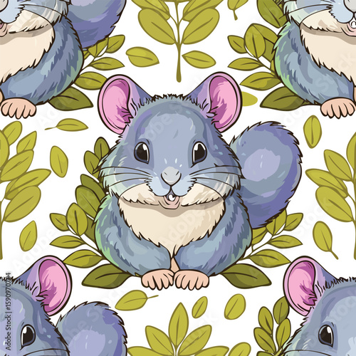 Chinchilla Vector Illustration with Seamless Pattern Design