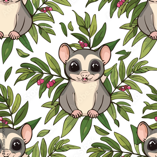 Sugar Glider Vector Illustration with Seamless Pattern Design