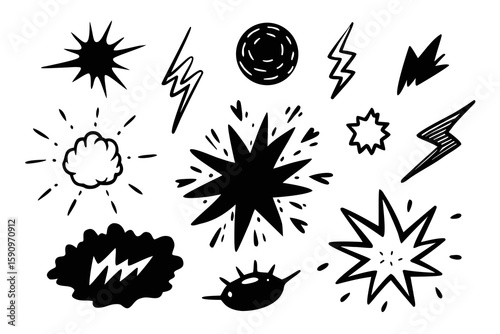Collection of stylized cartoon burst elements great for adding emphasis and graphic flair to designs.