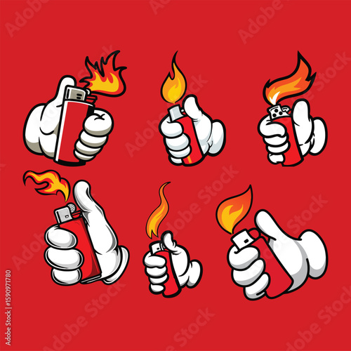 retro hand lights a match