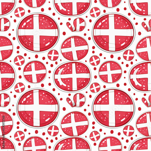 Denmark flag Vector Illustration with Seamless Pattern Design