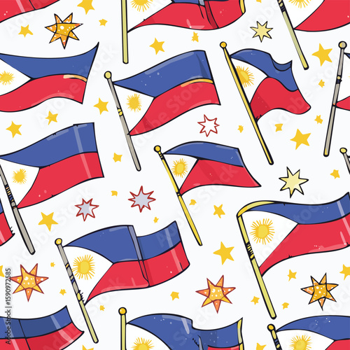 Philippines flag Vector Illustration with Seamless Pattern Design