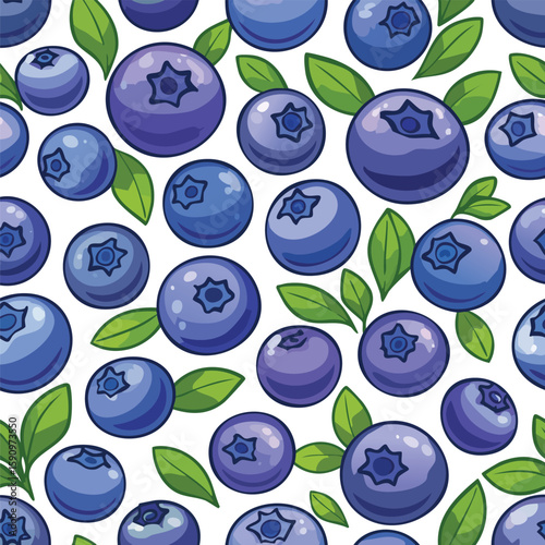 Blueberry Vector Illustration with Seamless Pattern Design