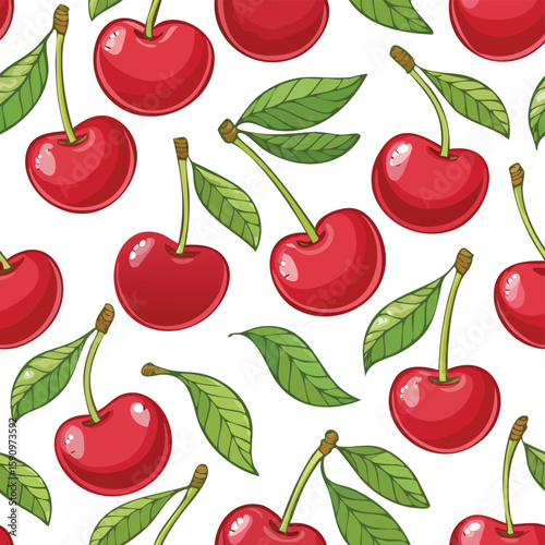 Cherry Vector Illustration with Seamless Pattern Design