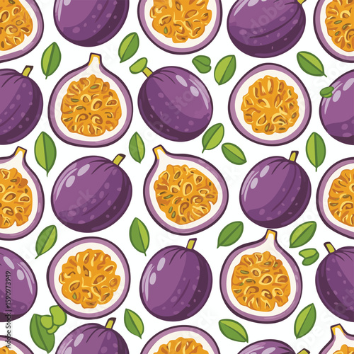 Passion Fruit Vector Illustration with Seamless Pattern Design