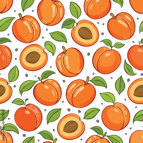 Apricot Vector Illustration with Seamless Pattern Design