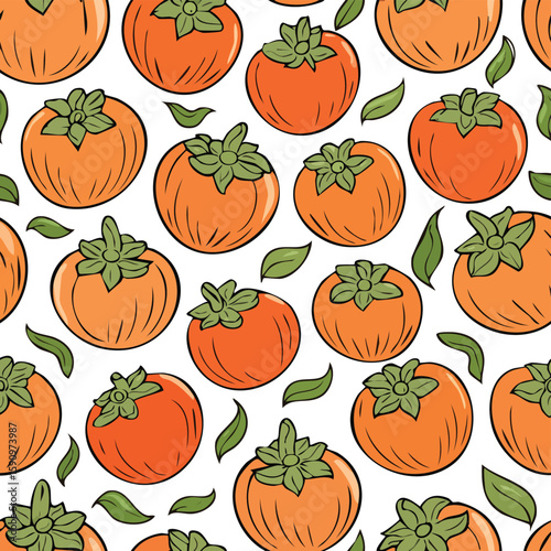Persimmon Vector Illustration with Seamless Pattern Design