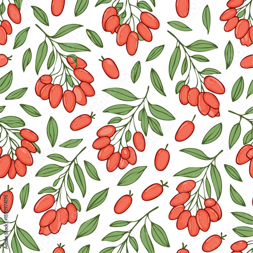 Goji Berry Vector Illustration with Seamless Pattern Design