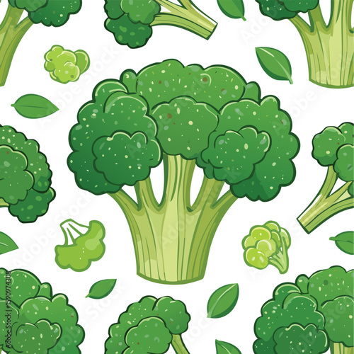 Broccoli Vector Illustration with Seamless Pattern Design