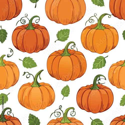 Pumpkin Vector Illustration with Seamless Pattern Design