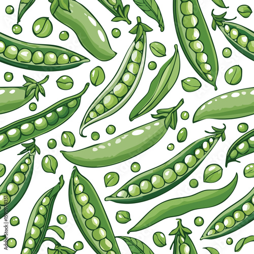 Pea Vector Illustration with Seamless Pattern Design