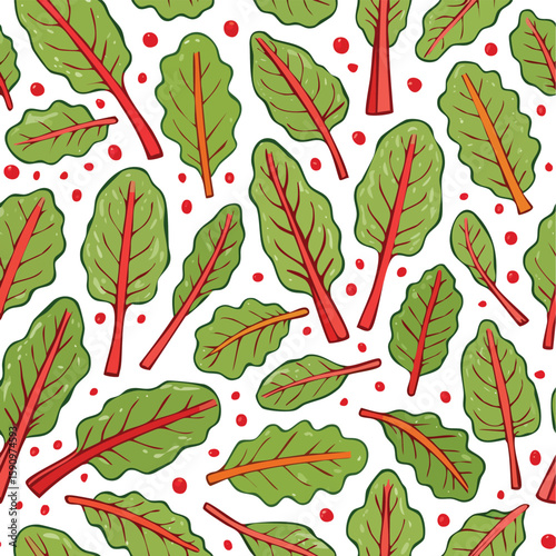 Swiss Chard Vector Illustration with Seamless Pattern Design