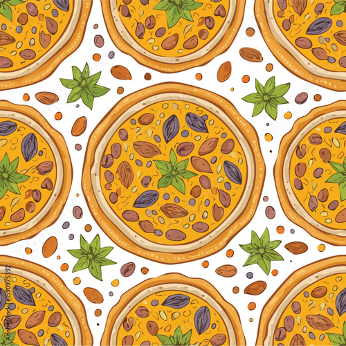 Turkish Pide Vector Illustration with Seamless Pattern Design