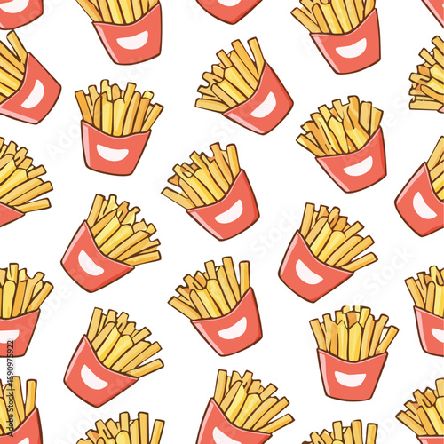 French Fries Vector Illustration with Seamless Pattern Design