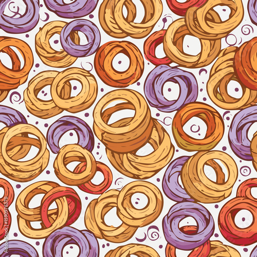 Onion Rings Vector Illustration with Seamless Pattern Design